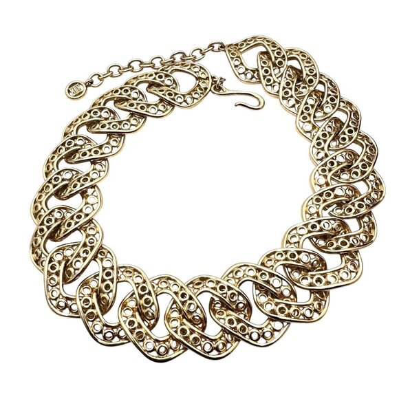 HUGE Vintage Givenchy Gold Tone Wide Link Statement Necklace Logo Hang Tag - Picture 4 of 4